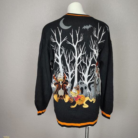Disney Mickey & Friends Halloween Cardigan Sweater Pumpkin Button Black/Orange M - Picture 3 of 14